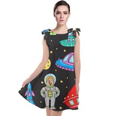 Seamless-pattern-with-space-objects-ufo-rockets-aliens-hand-drawn-elements-space Tie Up Tunic Dress by Salman4z