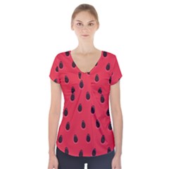 Seamless-watermelon-surface-texture Short Sleeve Front Detail Top by Salman4z