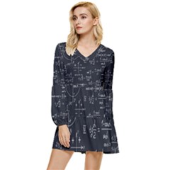 Mathematical-seamless-pattern-with-geometric-shapes-formulas Tiered Long Sleeve Mini Dress by Salman4z