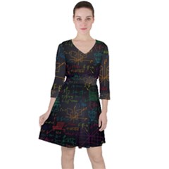 Mathematical-colorful-formulas-drawn-by-hand-black-chalkboard Quarter Sleeve Ruffle Waist Dress by Salman4z