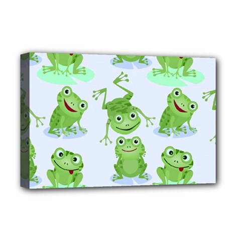 Cute-green-frogs-seamless-pattern Deluxe Canvas 18  X 12  (stretched) by Salman4z
