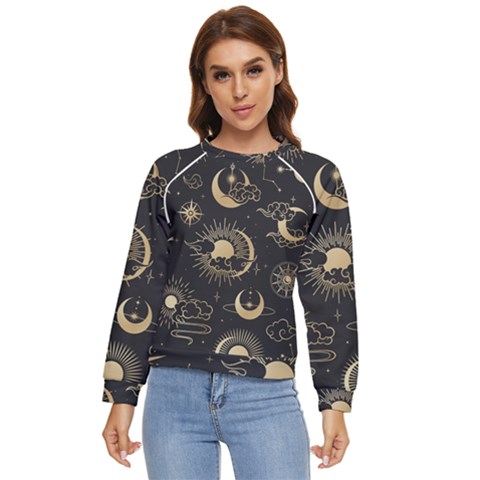 Asian-seamless-pattern-with-clouds-moon-sun-stars-vector-collection-oriental-chinese-japanese-korean Women s Long Sleeve Raglan Tee by Salman4z