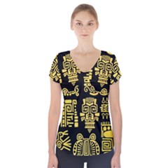American-golden-ancient-totems Short Sleeve Front Detail Top by Salman4z