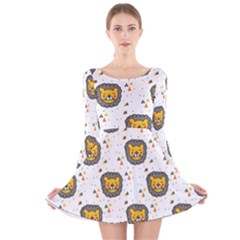 Lion Heads Pattern Design Doodle Long Sleeve Velvet Skater Dress by pakminggu