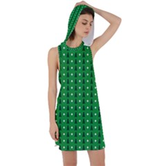 Green Christmas Tree Pattern Background Racer Back Hoodie Dress by pakminggu
