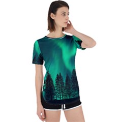 Aurora Northern Lights Phenomenon Atmosphere Sky Perpetual Short Sleeve T-shirt by pakminggu