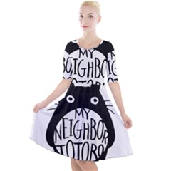 My Neighbor Totoro Black And White Quarter Sleeve A-line Dress by Mog4mog4