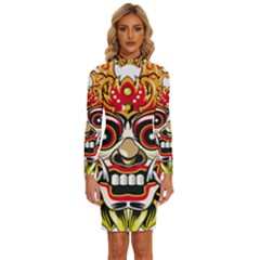 Bali Barong Mask Euclidean Vector Chiefs Face Long Sleeve Shirt Collar Bodycon Dress by Mog4mog4