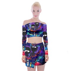 Cartoon Parody In Outer Space Off Shoulder Top With Mini Skirt Set by Mog4mog4