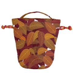 Watercolor Leaves Leaf Orange Drawstring Bucket Bag by Bakwanart