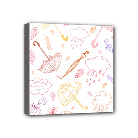 Weather Umbrella Rain Cloud Seamless Doodle Pattern Mini Canvas 4  X 4  (stretched) by Bakwanart