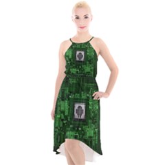Technology Computer Chip Electronics Industry Circuit Board High-low Halter Chiffon Dress  by Bakwanart