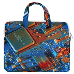 Gray Circuit Board Electronics Electronic Components Microprocessor Macbook Pro 16  Double Pocket Laptop Bag  by Bakwanart