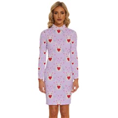 Easter Easter Bunny Hearts Seamless Tile Cute Long Sleeve Shirt Collar Bodycon Dress by 99art