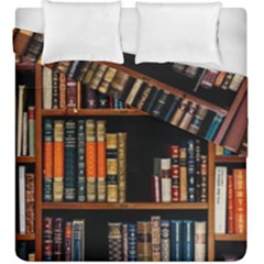 Assorted Title Of Books Piled In The Shelves Assorted Book Lot Inside The Wooden Shelf Duvet Cover Double Side (king Size) by 99art