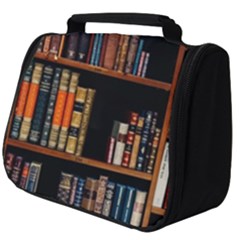 Assorted Title Of Books Piled In The Shelves Assorted Book Lot Inside The Wooden Shelf Full Print Travel Pouch (big) by 99art