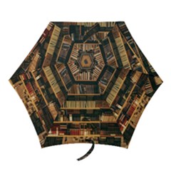Books On Bookshelf Assorted Color Book Lot In Bookcase Library Mini Folding Umbrellas by 99art