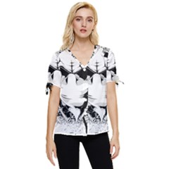 Graphic-design-vector-skull Bow Sleeve Button Up Top by 99art