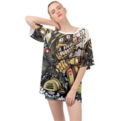 Scooter-motorcycle-boot-cartoon-vector Oversized Chiffon Top by 99art