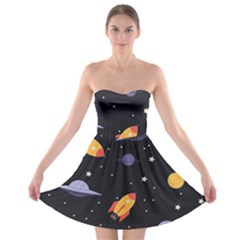 Cosmos Rockets Spaceships Ufos Strapless Bra Top Dress by Cowasu