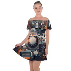 Illustrations Technology Robot Internet Processor Off Shoulder Velour Dress by Cowasu