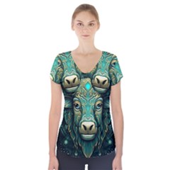 Bull Star Sign Short Sleeve Front Detail Top by Bangk1t