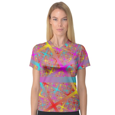 Geometric Abstract Colorful V-neck Sport Mesh Tee by Bangk1t