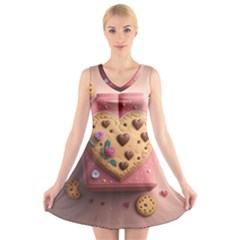 Cookies Valentine Heart Holiday Gift Love V-neck Sleeveless Dress by Ndabl3x
