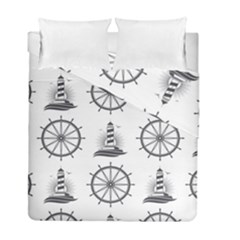 Marine-nautical-seamless-pattern-with-vintage-lighthouse-wheel Duvet Cover Double Side (full/ Double Size) by Wav3s