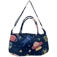 Seamless-pattern-with-funny-aliens-cat-galaxy Removable Strap Handbag by Wav3s