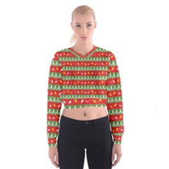 Christmas Papers Red And Green Cropped Sweatshirt by Ndabl3x