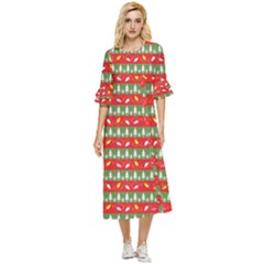 Christmas Papers Red And Green Double Cuff Midi Dress by Ndabl3x