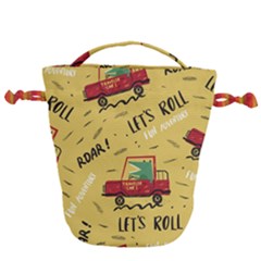 Childish-seamless-pattern-with-dino-driver Drawstring Bucket Bag by Vaneshart
