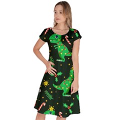 Christmas-funny-pattern Dinosaurs Classic Short Sleeve Dress by Vaneshart