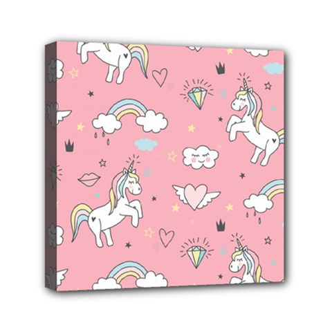 Cute-unicorn-seamless-pattern Mini Canvas 6  X 6  (stretched) by Vaneshart