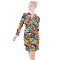 Snake Stripes Intertwined Abstract Button Long Sleeve Dress by Vaneshop