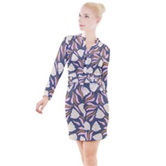 Flowers Pattern Floral Pattern Button Long Sleeve Dress by Vaneshop