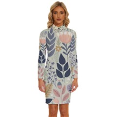 Flower Floral Pastel Long Sleeve Shirt Collar Bodycon Dress by Vaneshop