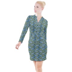 Fishes Pattern Background Theme Button Long Sleeve Dress by Vaneshop
