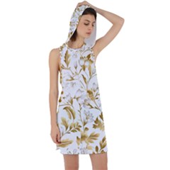 Flowers Gold Floral Racer Back Hoodie Dress by Vaneshop