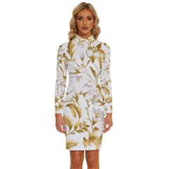 Flowers Gold Floral Long Sleeve Shirt Collar Bodycon Dress by Vaneshop