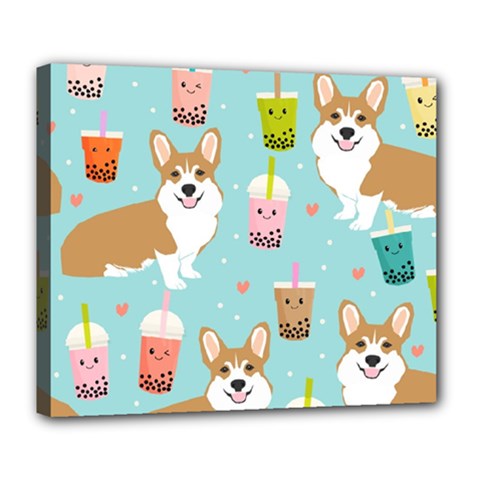 Welsh Corgi Boba Tea Bubble Cute Kawaii Dog Breed Deluxe Canvas 24  X 20  (stretched) by Wav3s