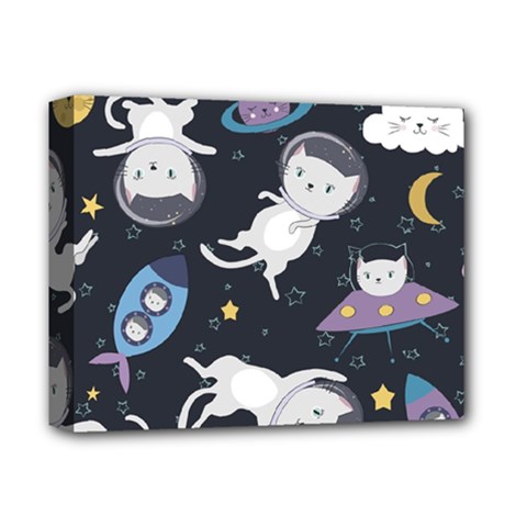 Space Cat Illustration Pattern Astronaut Deluxe Canvas 14  X 11  (stretched) by Wav3s