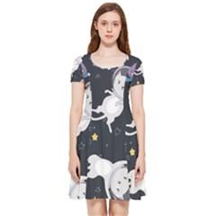 Space Cat Illustration Pattern Astronaut Inside Out Cap Sleeve Dress by Wav3s