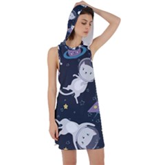 Space Cat Illustration Pattern Astronaut Racer Back Hoodie Dress by Wav3s