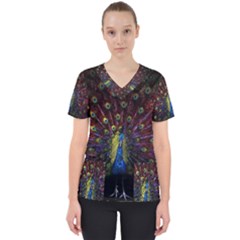 Peacock Feathers Women s V-neck Scrub Top by Wav3s