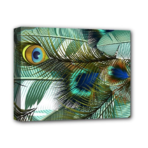 Peacock Feathers Blue Green Texture Deluxe Canvas 14  X 11  (stretched) by Wav3s