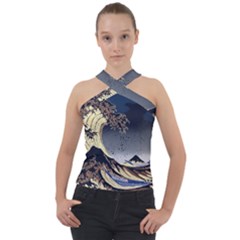 The Great Wave Off Kanagawa Japanese Waves Cross Neck Velour Top by Vaneshop