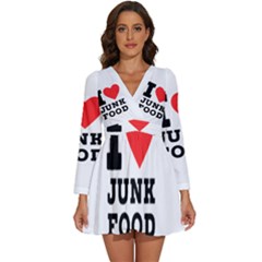 I Love Junk Food Long Sleeve V-neck Chiffon Dress  by ilovewhateva