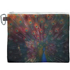 Red Peacock Feather Canvas Cosmetic Bag (xxxl) by Cowasu